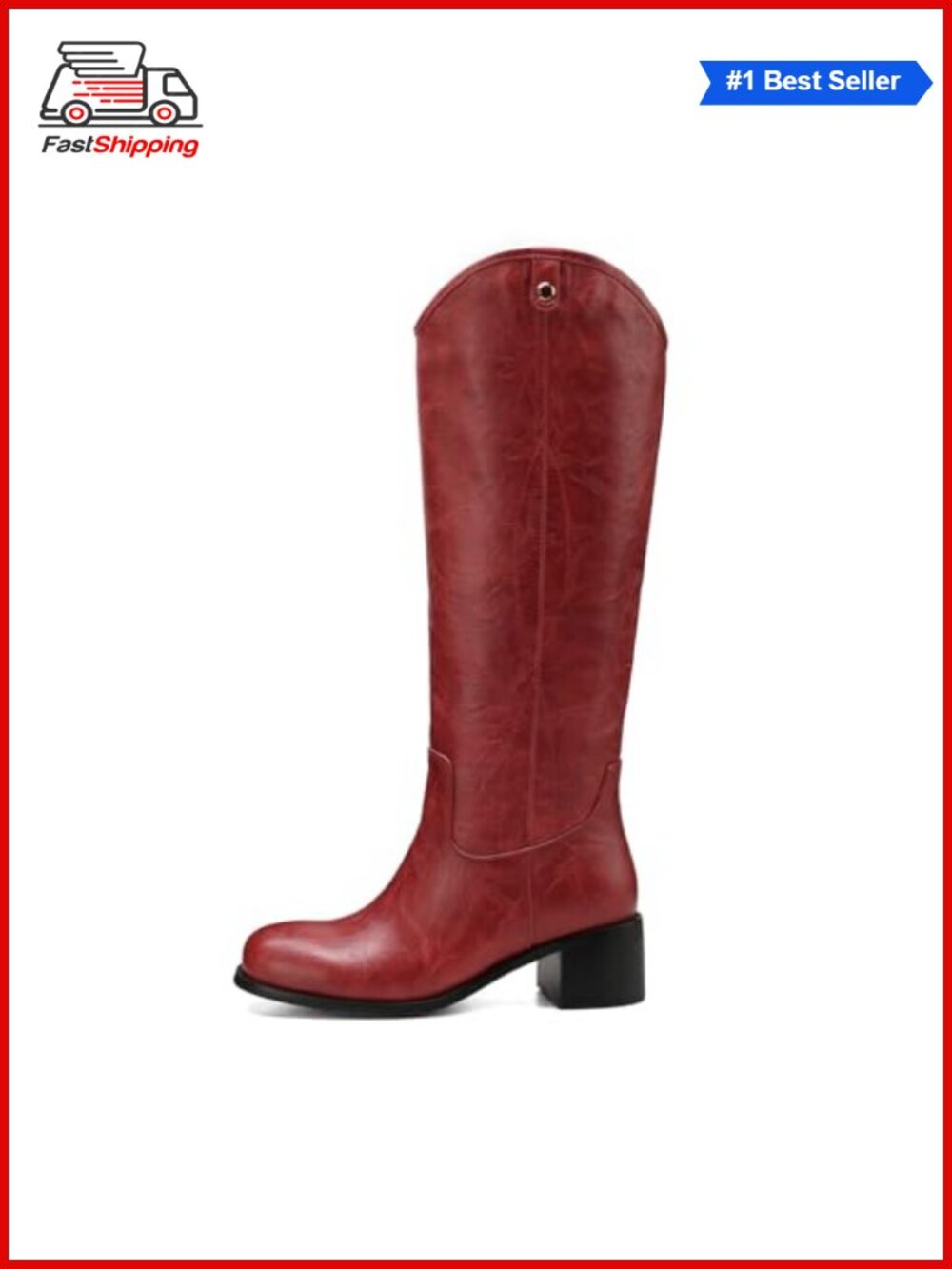 Women's Knee High Boots Square Toe Chunky Block Heel Tall Faux Leather